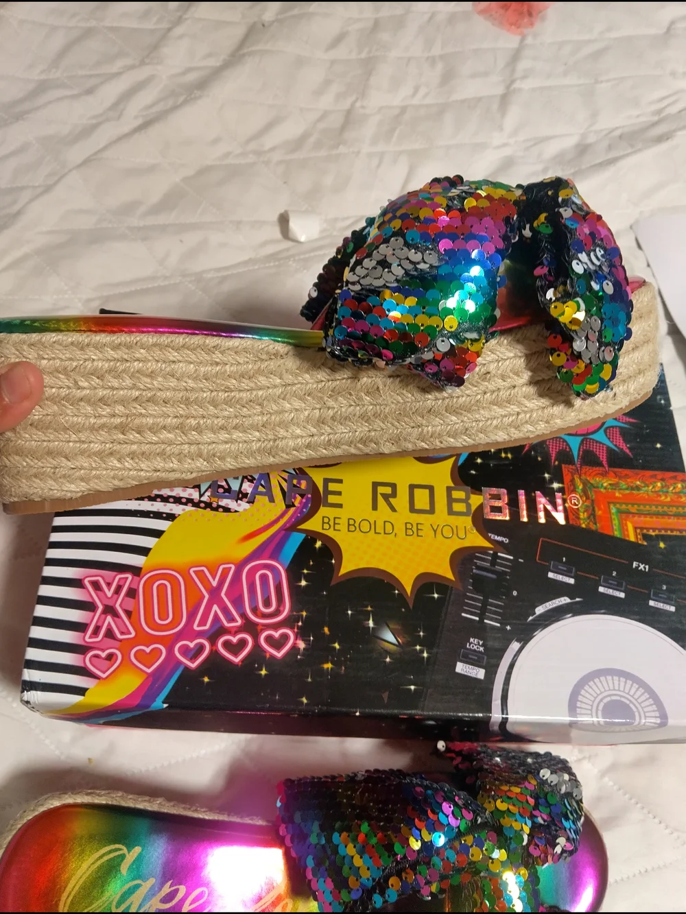 Cape Robbin Rainbow Sequin Bow Espadrille Slide - Multicolor